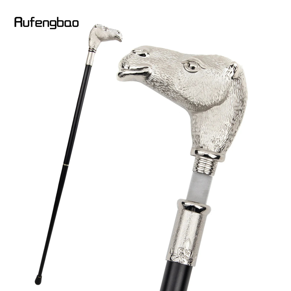 Silver Camel Head Walking Stick with Hidden Plate Self Defense Fashion Cane Plate Cosplay Crosier 93cm