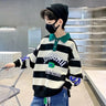 Spring Autumn Boys Cotton Contrast Striped Alphabet Turtleneck Sweatshirt School Kids Track Pullover Tops Child Jumper 7-16 Yrs