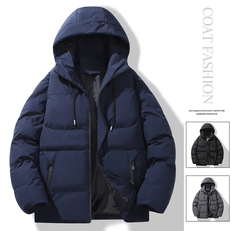 UETEEY Winter Windproof Warm Men Down Jacket Thicken Outdoor Solid Casual Loose Parkas Life Hooded Windbreaker Street Coat Male