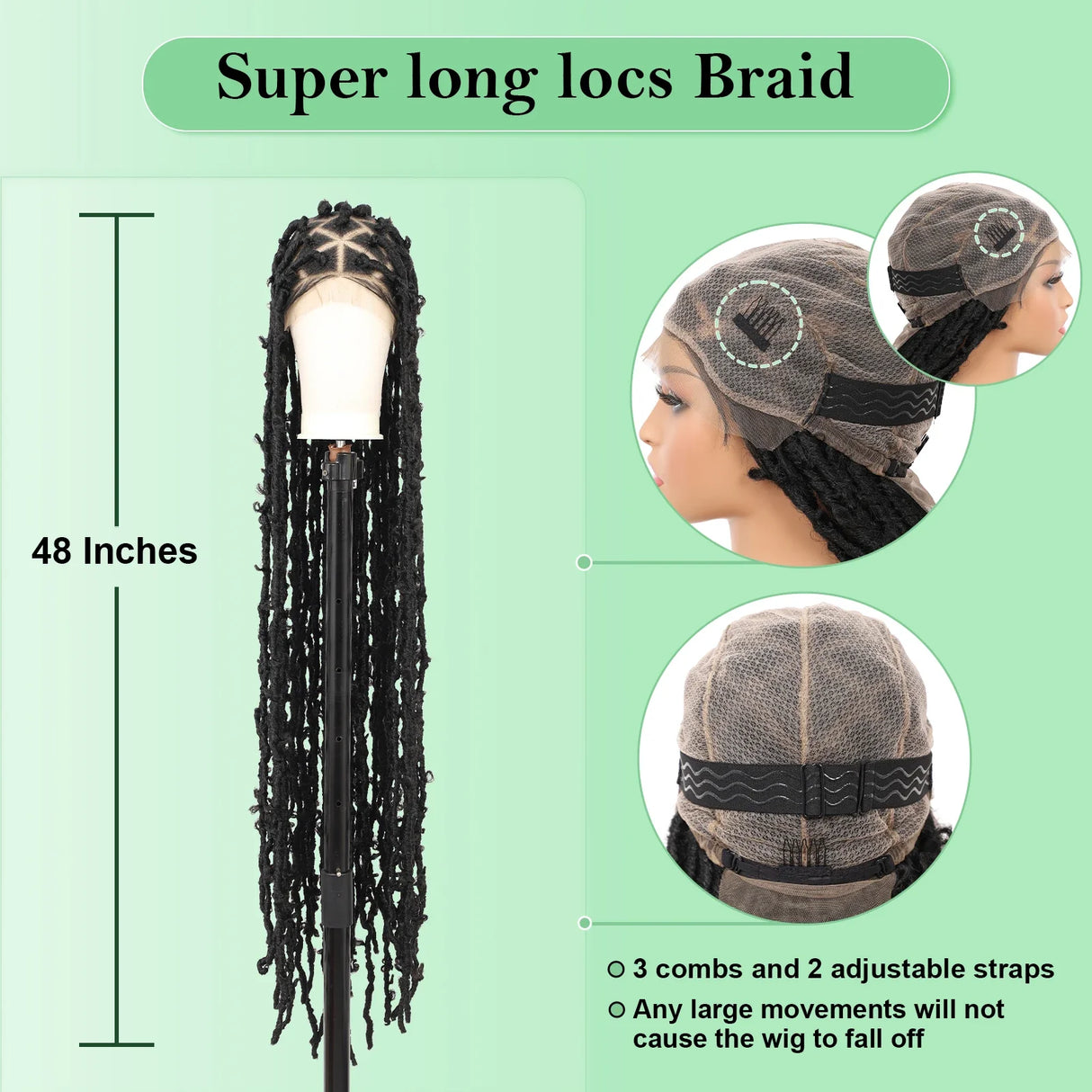 Kaylss 48" Full Double Lace Knotless Locs Braided Wigs for Women Black Butterfly Large Triangle Knotless Twisted Cornrow Braide