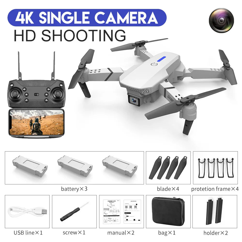 2023 New Quadcopter E88 Pro WIFI FPV Drone With Wide Angle HD 4K 1080P Camera Height Hold RC Foldable Quadcopter Dron Gift Toy