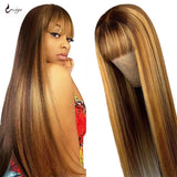 Uwigs Highlight Wig Human Hair Wigs With Bangs Bone Straight Human Hair Wig Full Machine Wigs Ginger Orange 250 Density Lace Wig