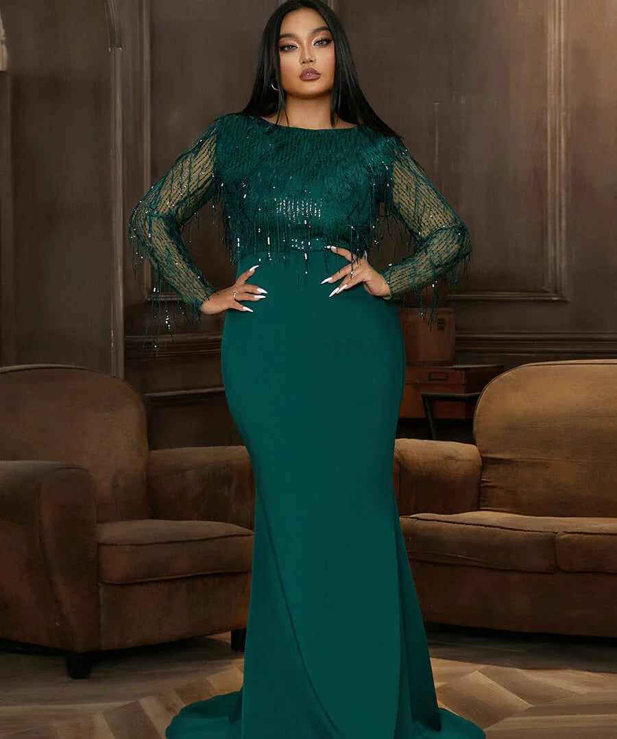 Evening Dress Plus Size Green New Sleeveless High Waist Party Dress V-neck Large Women's Dress Elegant Soft Fit Female Clothes