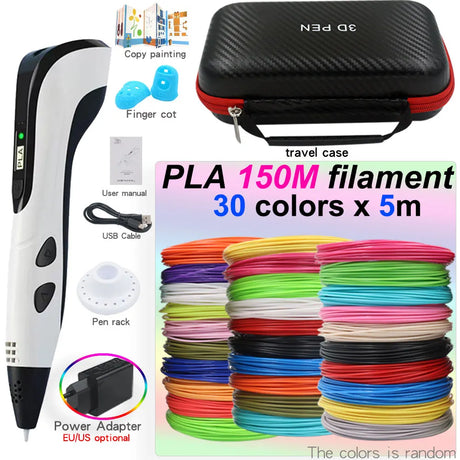 Kids' 3D Printing Pen Set with LED Display - Includes 200M PLA Filament, Power Adapter, and Storage Case - Perfect Gift for Christmas or Birthdays!