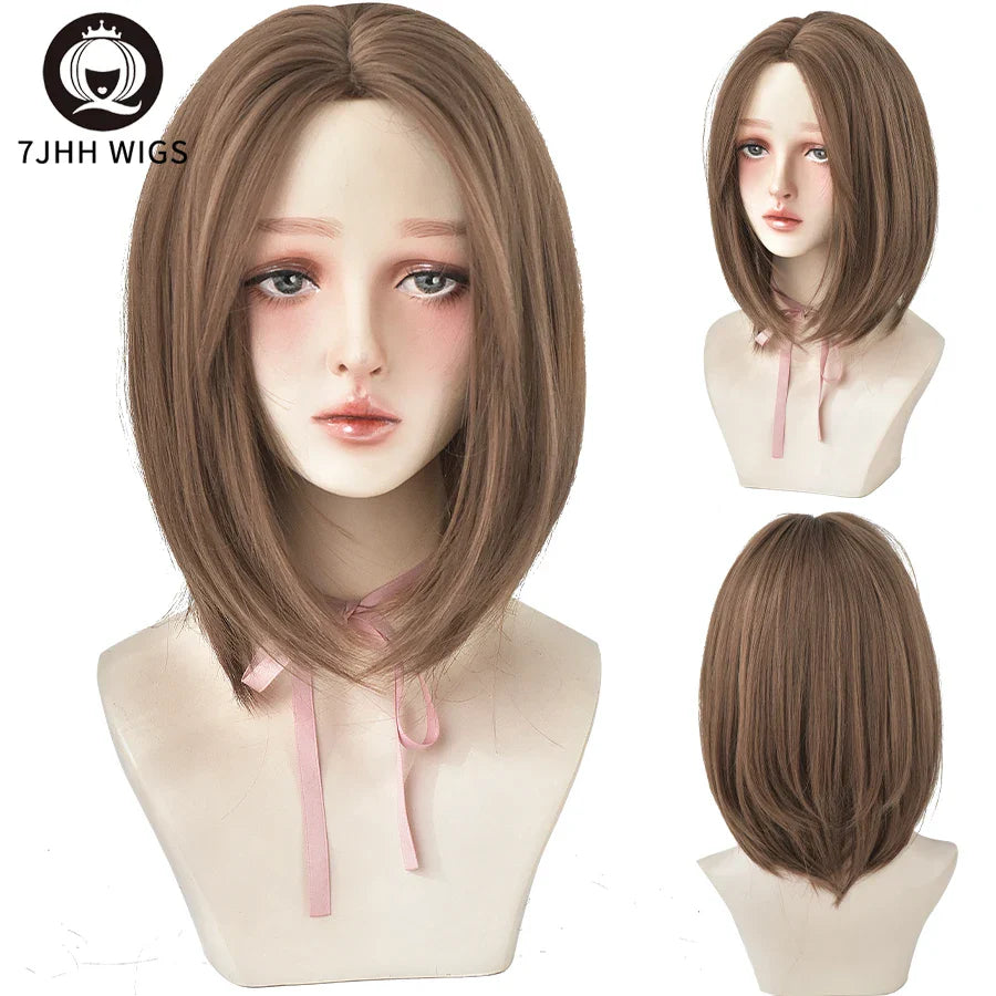 7JHH WIGS Black Short Bob Wig for Girl Daily Wear Synthetic Wig New Style Natural Supple Summer  Heatresistant Wig With Bangs