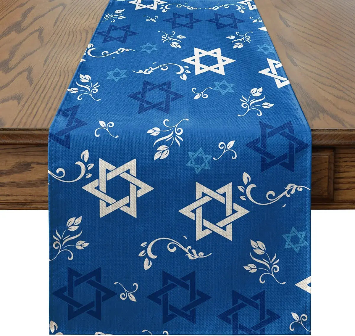 Passover Linen Table Runner Pesach Seder Matzoh Red Wine Star of David Jewish Table Runner Holiday Party Dinning Decoration