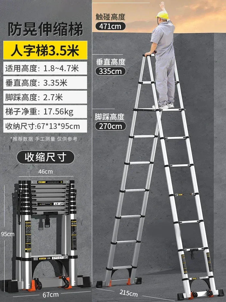 Home Kitchen Telescopic Ladder Aluminum Alloy Step Stools Multi-functional Engineering Ladder Portable Folding Straight Ladder