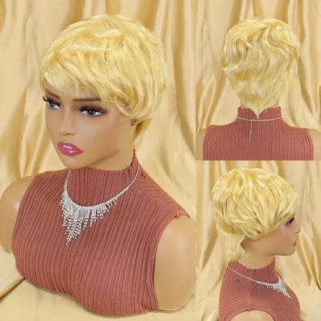 Straight Human Hair Wigs Short Bob Wig With Bangs Non Lace Front Wigs For Women Pixie Cut Wig Natural Color Full Machine Made