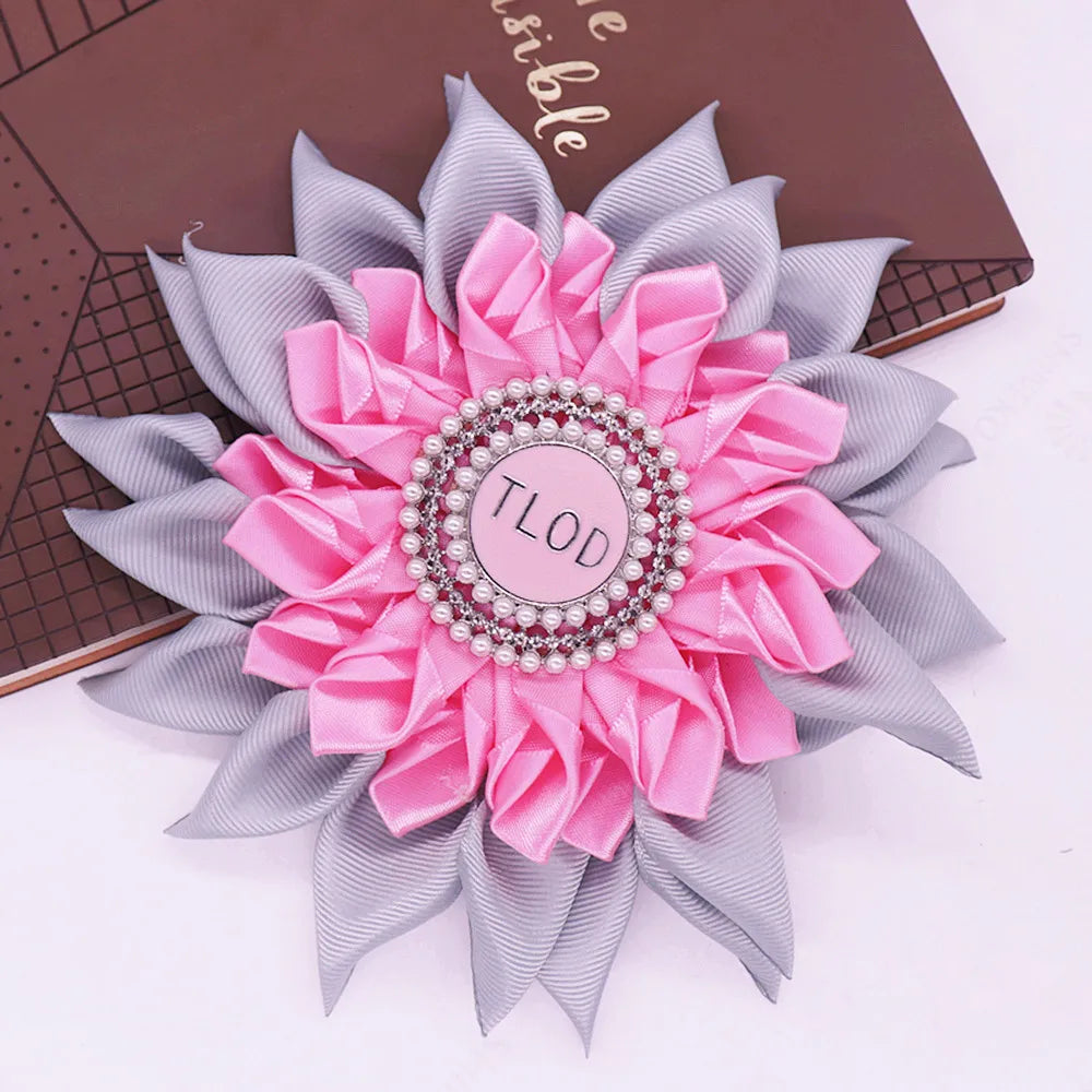 Pink Gray Satin Ribbon Sun Flower Corsage Design Group Top Ladies of Distinction TLOD Brooch For Gifts