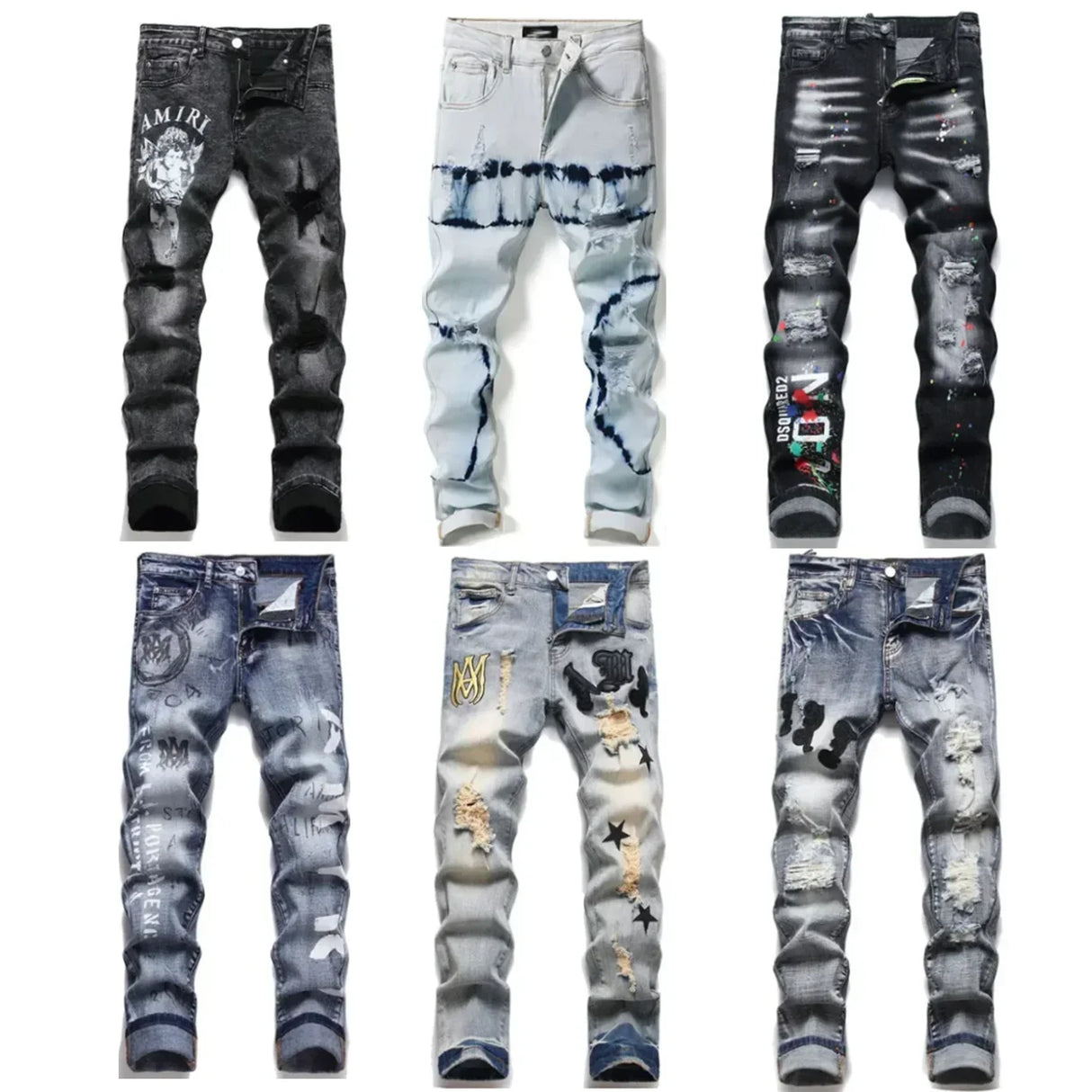 Mens Ripped Skinny Stretch Jeans wholesale Hombre Hip Hop Mens Amirys Jeans Designer Clothes