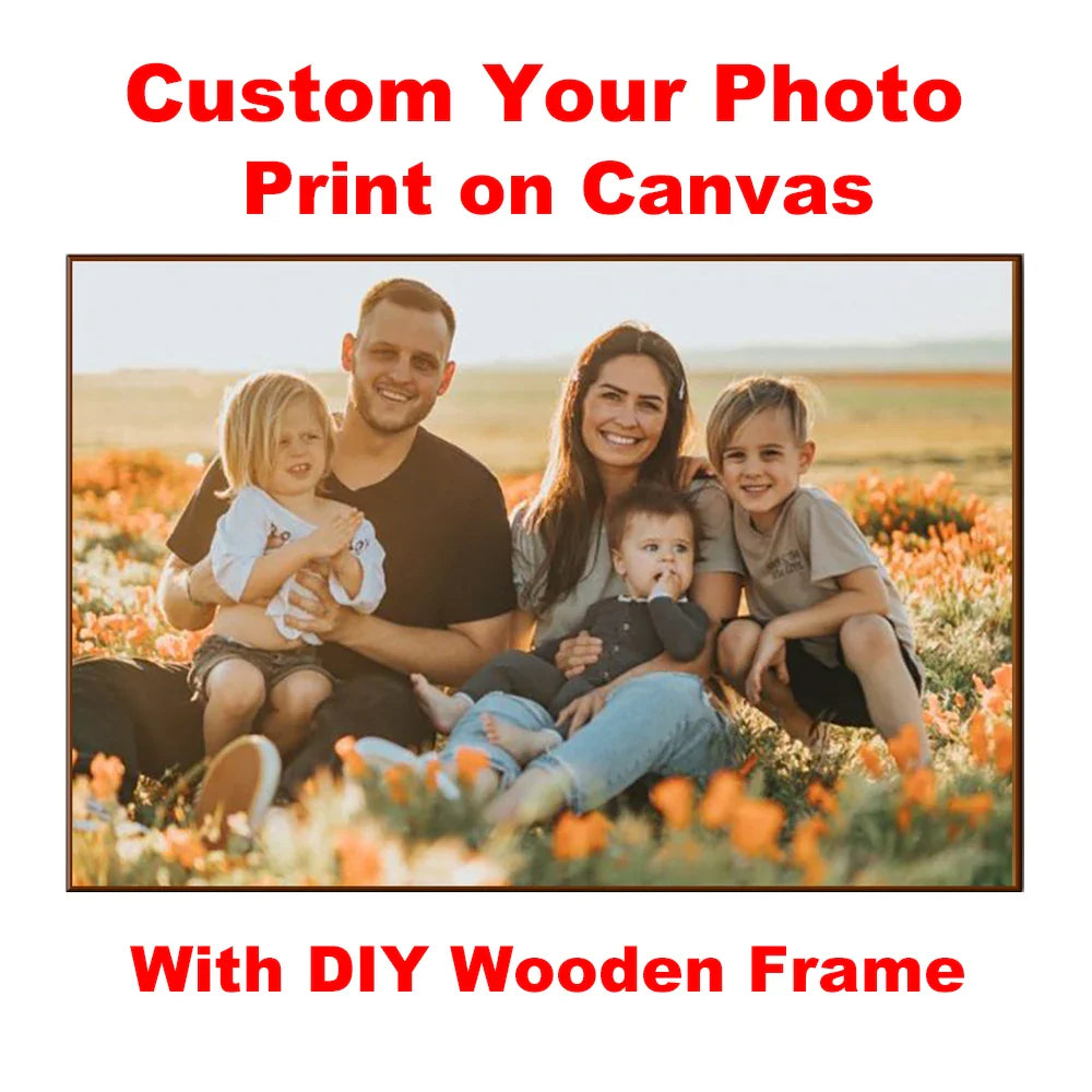 Custom Print Your Photo Poster with DIY Wooden Frame Canvas Painting HD Prints Wall Art Decor Pet Kids Family Landscape Picture