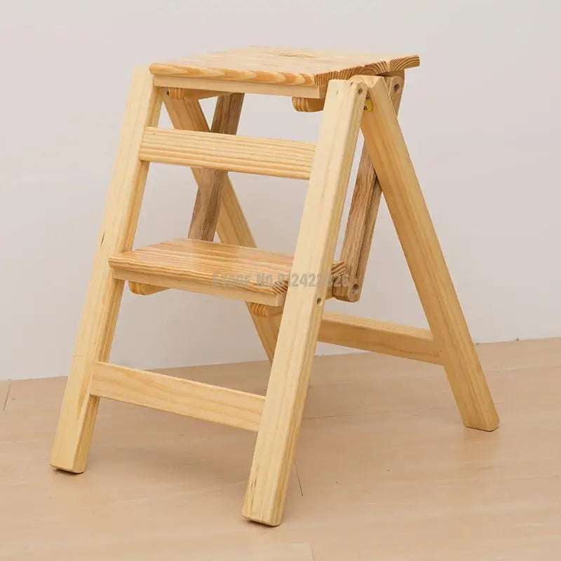 Solid Wood Household Multifunctional Folding Ladder Chair Indoor Climbing Ladder Dual-use Three-step Four-step Ladder Stool