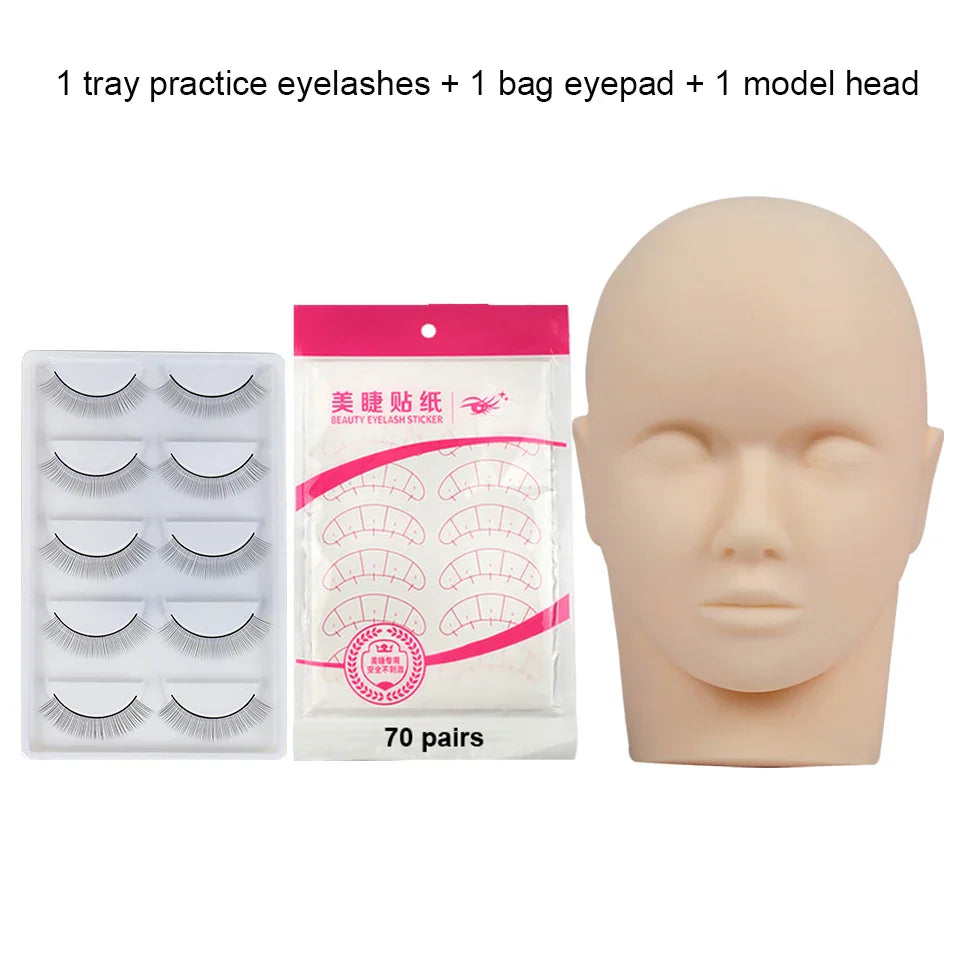 Training False Eyelash Practice Lash Silicone Mannequin Model Head for Beginner Training Set Practicing Eyelash Extension Tools