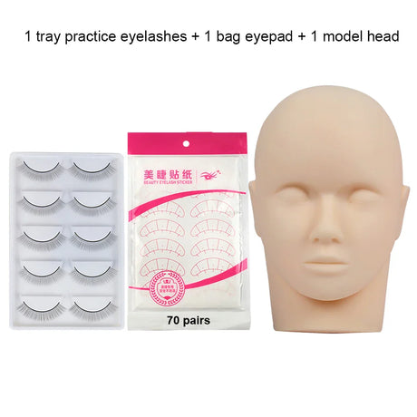 Training False Eyelash Practice Lash Silicone Mannequin Model Head for Beginner Training Set Practicing Eyelash Extension Tools