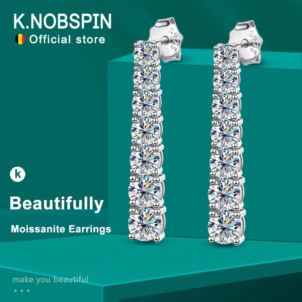 KNOBSPIN D VVS1 Moissanite Pandent Earrings for Woman Wedding Jewely with GRA s925 Sterling Sliver Plated 18k White Gold Earring