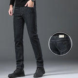 2023 New Black Gray Men's Stretch Jeans Classic Slim Korea Fashion Solid Color Simple Male Straight Skinny Denim Trousers