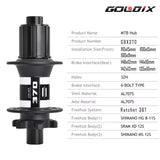 GOLDIX GDX370 Bicycle Hub Sealed Bearing 6-bolt Disc Brake Straight Pull 32 Holes Ratchet 36T BOOST MTB Hub for Shimano