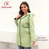 HaiLuoZi 2022 Women's Trench Coat Plus Size Jacket for Women spring Short Parka Hooded Casual Windbreaker Pockets Outwear 2202