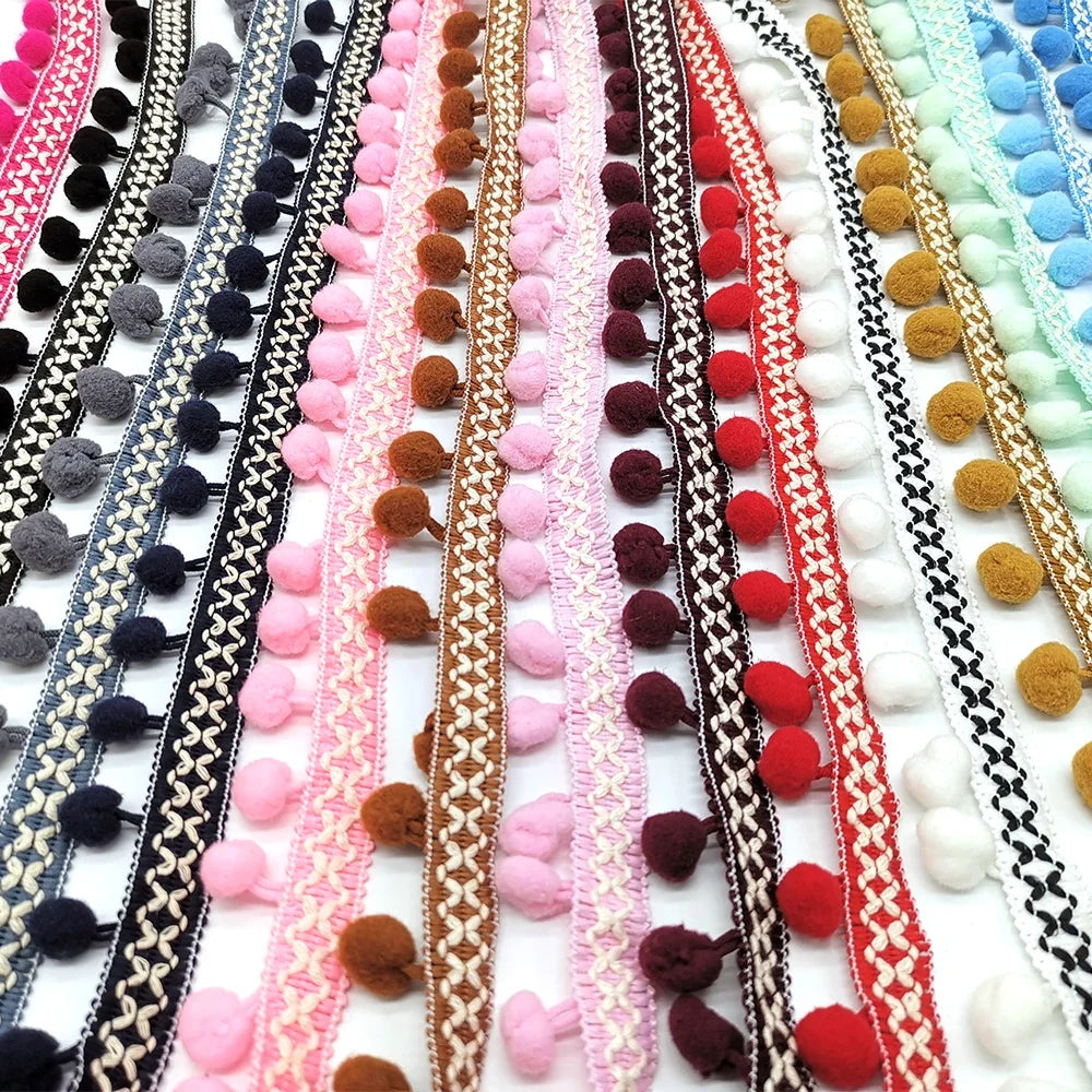 10yards Pom Pom Trim Lace Fabric Sewing Accessories Pompons Trim tassel Ball Fringes Ribbon Sewing Lace For DIY Material Apparel