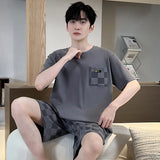 Cartoon Mens Nightwear Summer Comfortable Sleepwear Sleeping Tops Shorts 2 Pieces Pijamas Set Man Leisure Homewear Male Dropship