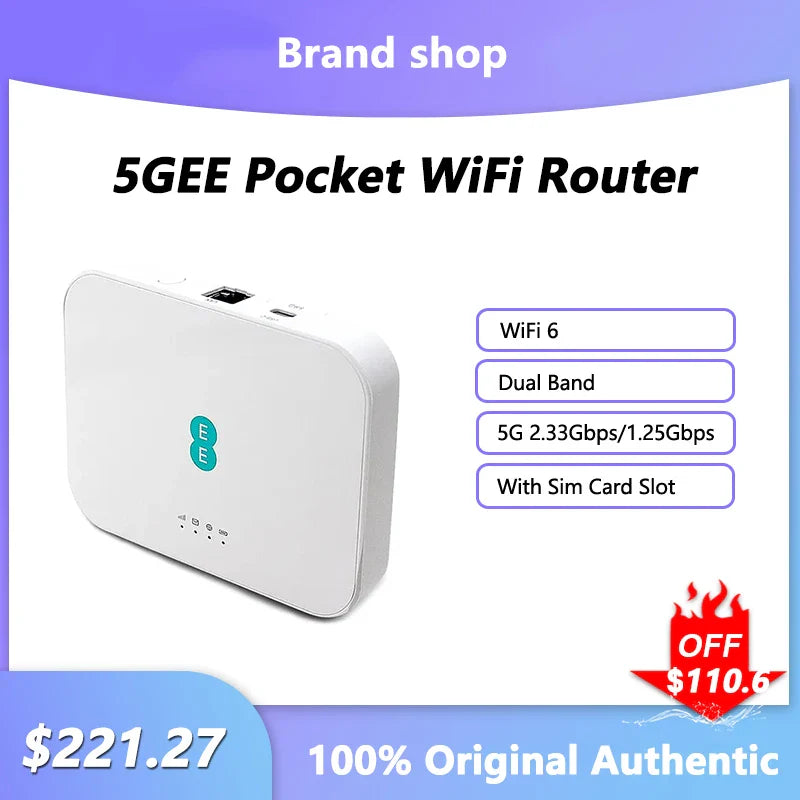 5GEE Pocket WiFi Router 2.33Gbps Dual Band 2.4/5GHz Mobile Broadband Wi-Fi 6 4G LTE 1.6Gbps MiFi Repeater With Sim Card Slot