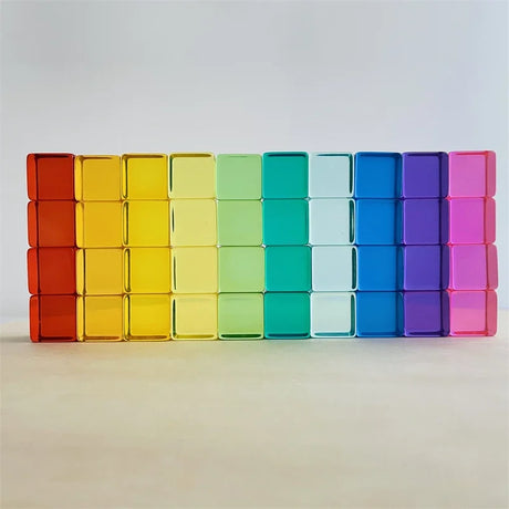 Lucent Cubes Building Blocks Stacking Toy Rainbow Translucent Cubes Acrylic Blocks Learning Color Sorting Toys for Children Gift