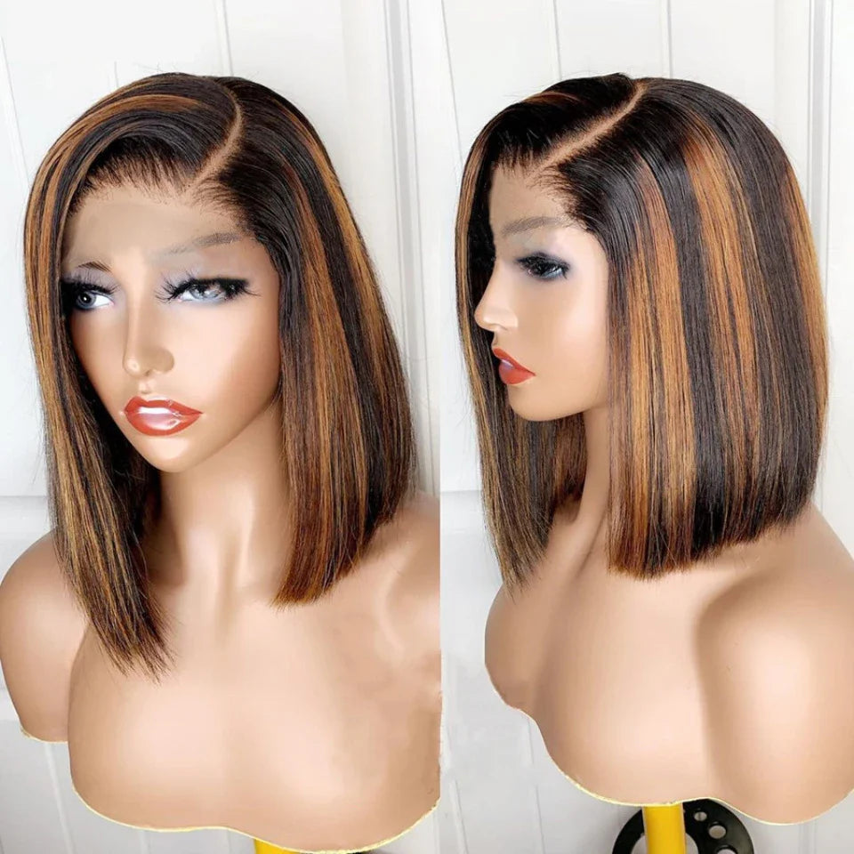 Highlight Wig Human Hair Bob Wig Straight Lace Front Wig Human Hair Brazilian Short Bob Human Hair Wigs On Sale Clearance