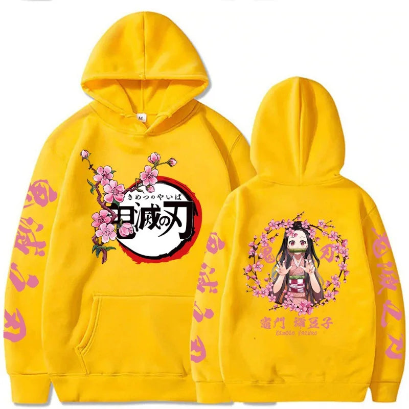 Popular Anime Print Hoodies Demon Slayer Blade Warm Fleece Japanese Street Kamado Nezuko Custom Men's Sweater Pullover Hoodies