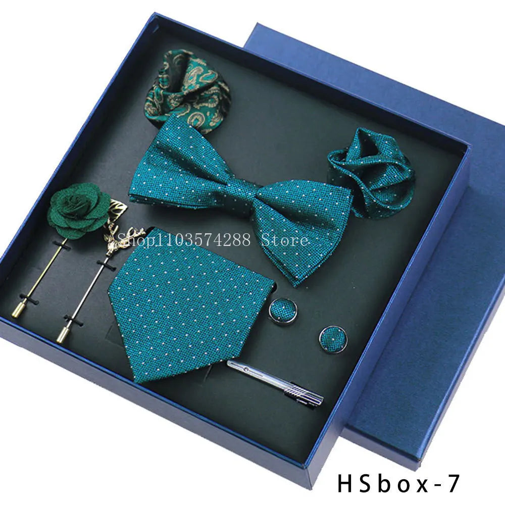 Luxury High Grade Mens Tie Set Nice Gift Box Silk Tie Necktie Set 8pcs Inside Packing Festive Present Pocket Squares