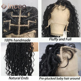 32 inch Butterfly Loc Dark Ginger Full Lace Front Braided Wig Water Wave Curly Wigs Distressed Knotless Box Braids Cornrow Wig