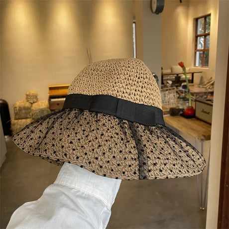 Women's Large Brim Straw Beach Hats Girl Cap Breathable Sunscreen Uv Protection Ladies Sun Visor Female Big Brim Straw Empty