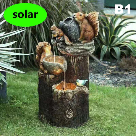 Duck Squirrel Solar Power Resin Patio Fountain Garden Design With LED Solar Light Gardening Supplies Outdoor Decoration