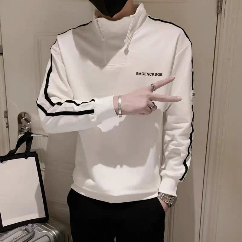 Male Clothes Top Black Sweatshirt for Men Hoodieless Pullover Casual No Logo Overfit Harajuku Fashion Free Shipping Low Price S