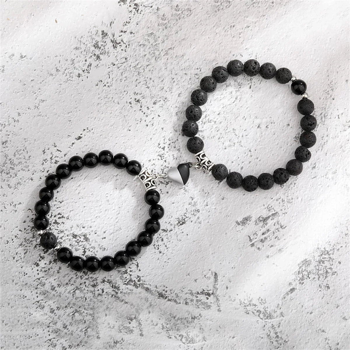 Hot Sale 2Pcs/Set Natural Stone Beads Bracelet For Lovers Distance Heart Magnet Couple Bracelets Friendship Fashion Jewelry Gift