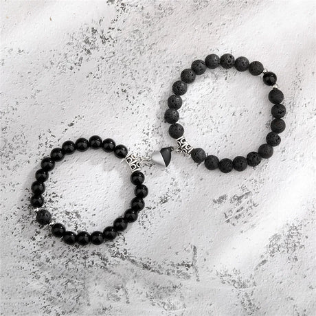 Hot Sale 2Pcs/Set Natural Stone Beads Bracelet For Lovers Distance Heart Magnet Couple Bracelets Friendship Fashion Jewelry Gift