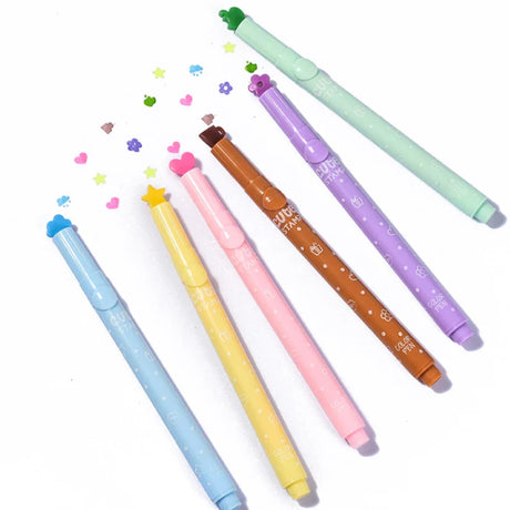 Haile 6Pc Kawaii Candy Color Highlighters Inks Stamp Pen Creative Marker Pens School Student Children Supplies Stationery Gifts