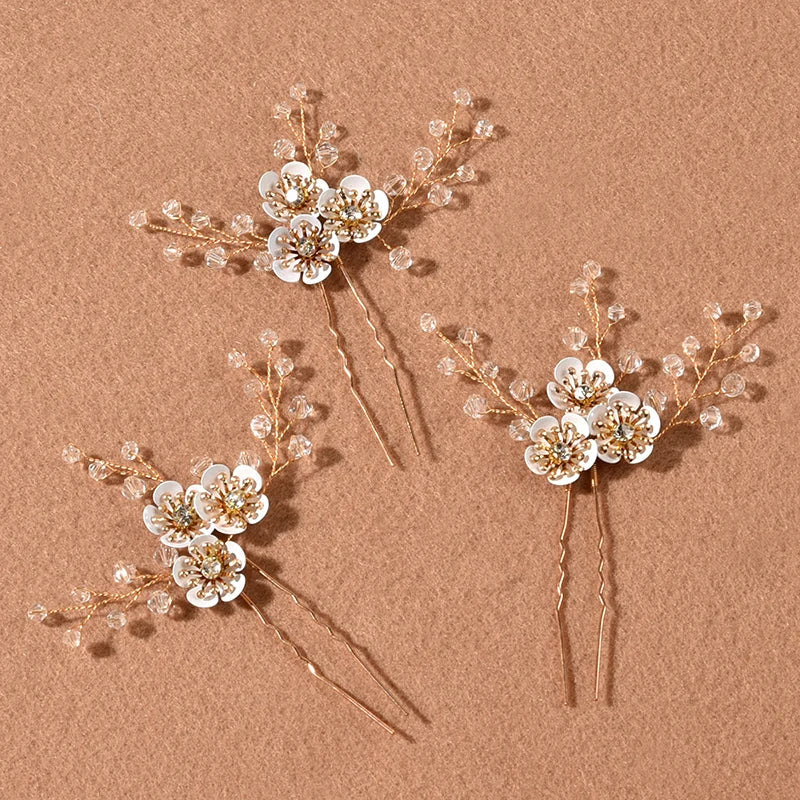 3pcs White Flower U Shaped Hairpin Pearl Elegant Hair Clips Hair Jewelry Accessories For Women Wedding Head Ornaments Hairpins