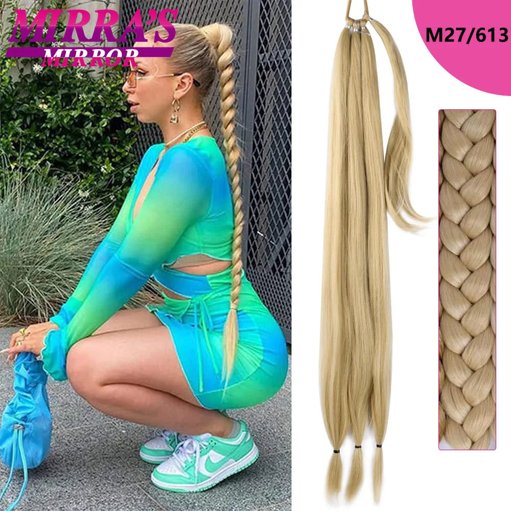 28 Inch Long DIY Braided Ponytail Extension with Hair Tie Straight Wrap Around Hair Extensions Ponytail Synthetic Hairpiece 100G