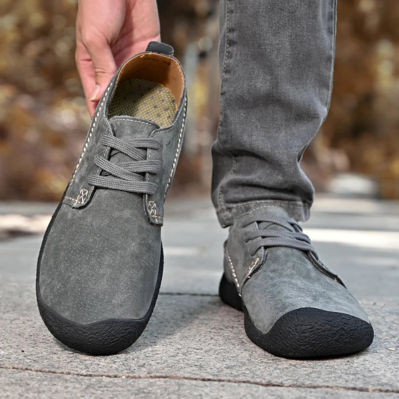 Suede Leather Casual Shoes For Men Lace Up Lightweight Outdoor Sneakers Men Hiking Footwear Flats For Trekking