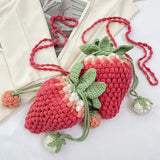 DIY Personalized Strawberry Crochet Sling Purses 2023 Novelty Handmade Wool Knitted Satchel Bag Cartoon Cute Small Crossbody Bag