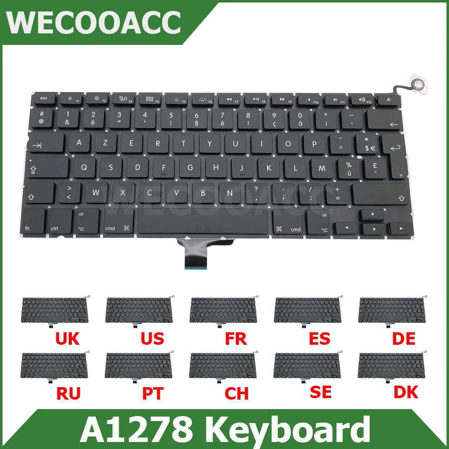 New Replacement Keyboard For Macbook Pro 13" A1278 Keyboard UK US RU DE PT CH SE HU NO DK KR Layout 2009 2010 2011 2012 Year