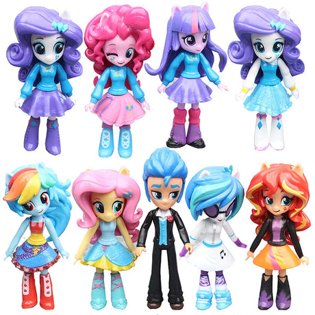 Fashion 9pcs/set My Little Pony Girls Unicorn High School BJD Cartoon Figure Model Collection Dolls Toys for Girls