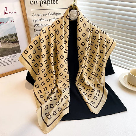 Luxury Women 90x90CM New Twill Silk Big Square Scarf Shawl Fashion Printed Design Summer High Quality Ladies Sunscreen Scarves