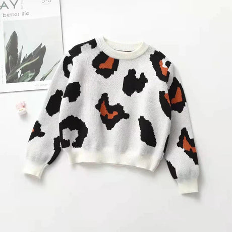 New Kids Baby Boys Girls Long Sleeve Leopard Print Sweaters Autumn Winter Baby Boy Girl Knit Children's Sweaters