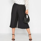 Plus Size Summer Elegant Pleated Capri Pants Women High Waist Loose Casual Wide Leg Cropped Pants Trousers For Work Any Occasion