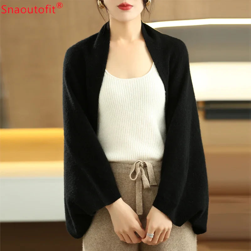 All-Season Pure Wool Knitted Shawl Women's Casual Cashmere Scarf White Sweater Women's Folded Wear Cardigan Shawl Fashion Scarf