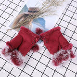 1 Pair New Fashion Faux Rabbit Hair Gloves Suede Leather Fingerless Soft Stretch Gloves Women Girls Winter Thicken Warm Mittens