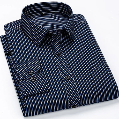 Oversized 9XL 8XL Mens Long Sleeved Shirt Casual Business Classic Plaid Striped Daily Slim Fit Button Male Social Dress Shirts