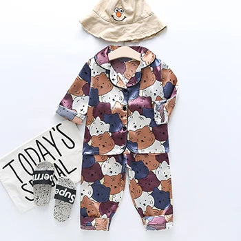 Toddler Girls Silk Satin Pajamas Sets Cartoon Kids Boys Pyjamas Baby Sleepwear Suit Girl Casual Home Wear Clothes Boy Loungewear