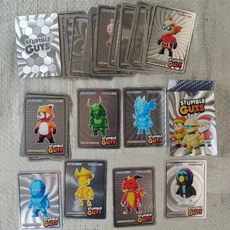 55Pcs/Set Anime Stumble Guys Cards Xmas Gold Silver Foil Shiny Board Game Collection Flash Figure Trading Card Christmas Gift